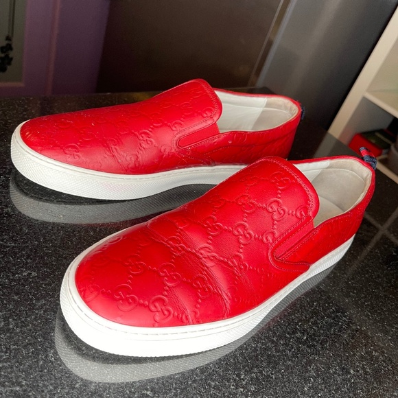 Gucci Dublin GG Signature Embossed Slip-On Red Leather men’s 10 US / 43 EU - Picture 1 of 3